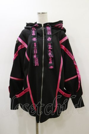 画像: BACKSTAGE PASS / PARACHUTE-PARKAビッグシルエットジップアップパーカー  ブラック×ピンク H-26-03-01-006-PU-TO-KB-ZH