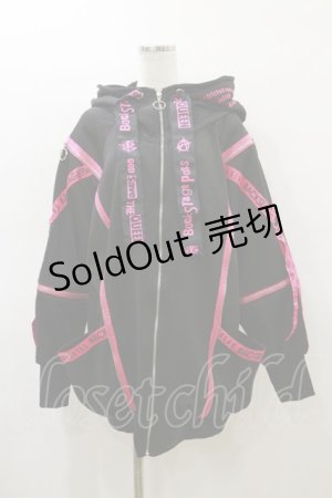 画像: BACKSTAGE PASS / PARACHUTE-PARKAビッグシルエットジップアップパーカー  ブラック×ピンク H-26-03-01-006-PU-TO-KB-ZH