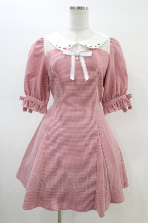 画像: Secret Honey / トランプ刺繍ギンガムチェック半袖ワンピース Free レッド H-26-03-01-1026-CA-OP-NS-ZH