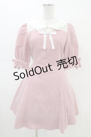 画像: Secret Honey / トランプ刺繍ギンガムチェック半袖ワンピース Free レッド H-26-03-01-1026-CA-OP-NS-ZH