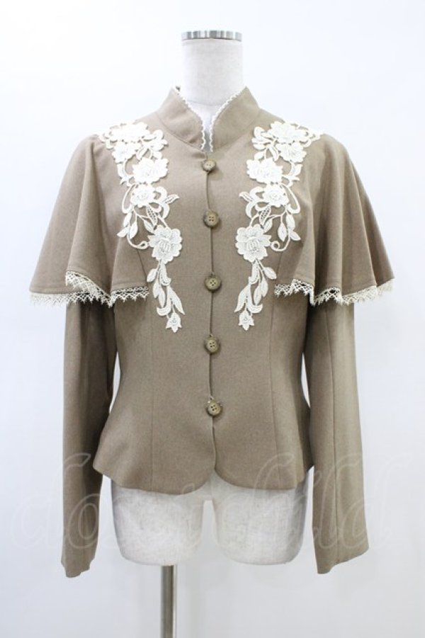 画像1: Innocent World / つる薔薇レースケープ付きショートコート L モカ×生成/Mocha×Beige/ボルドー×生成/Bordeaux×Beige H-26-03-01-1050-IW-CO-NS-ZH (1)