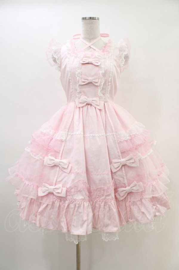 画像1: Angelic Pretty / Candyストライプリボンワンピース Free ピンク H-26-03-01-1019-AP-OP-NS-ZH (1)