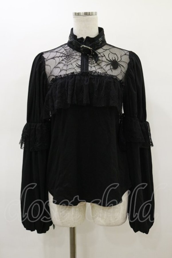 画像1: Qutie Frash / クモメッシュパフブラウス  黒 H-26-03-01-008-QU-TO-KB-ZH (1)
