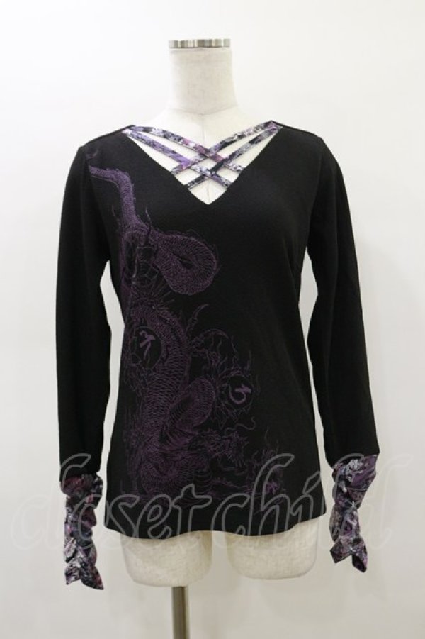 画像1: Qutie Frash / クロスインナーT  黒×紫 H-26-03-01-010-QU-TO-KB-ZH (1)