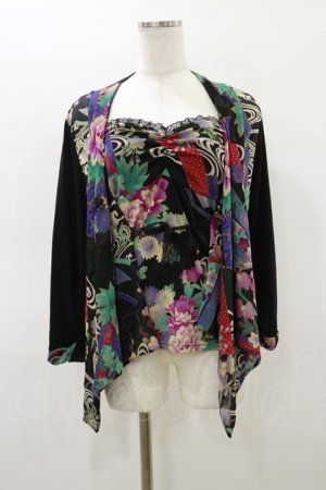 画像: Qutie Frash / 和柄ベアトップ＆カーディガン  黒 H-26-03-01-002-QU-TO-KB-ZH