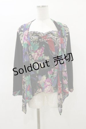 画像: Qutie Frash / 和柄ベアトップ＆カーディガン  黒 H-26-03-01-002-QU-TO-KB-ZH