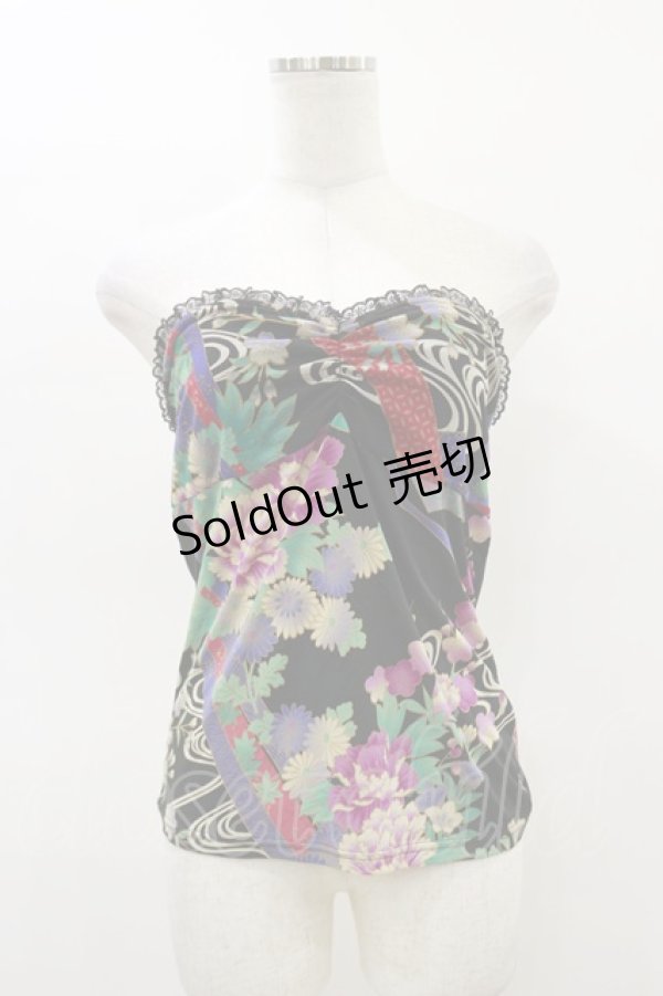 画像3: Qutie Frash / 和柄ベアトップ＆カーディガン  黒 H-26-03-01-002-QU-TO-KB-ZH (3)