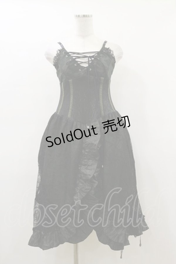 画像3: Qutie Frash / クモメッシュキャミワンピース  黒×カーキ H-26-03-01-023-QU-OP-KB-ZH (3)