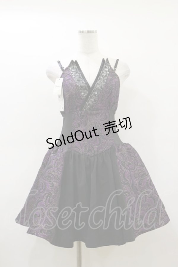 画像1: Qutie Frash / ジャガードサーキュラーワンピース  黒×紫 H-26-03-01-024-QU-OP-KB-ZH (1)