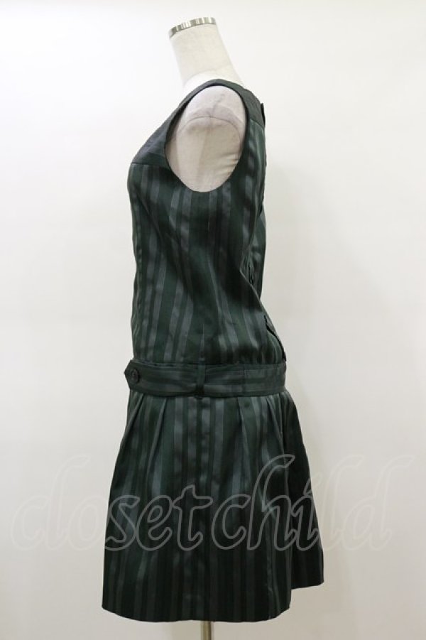 画像3: Jane Marple / レジメンタルストライプローウエストジャンパースカート M グリーン H-26-03-01-025-JM-OP-KB-ZH (3)