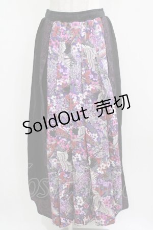 画像: Qutie Frash / 和柄袴ロングスカート  黒×紫 H-26-03-02-025-QU-SK-KB-ZH