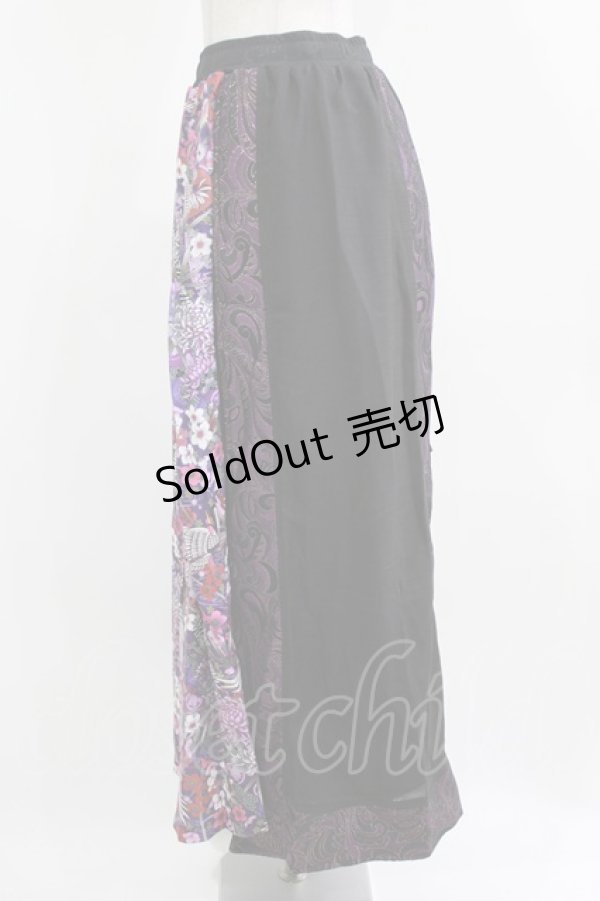 画像2: Qutie Frash / 和柄袴ロングスカート  黒×紫 H-26-03-02-025-QU-SK-KB-ZH (2)