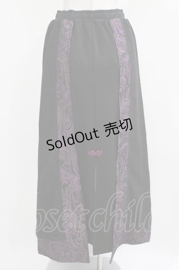 画像3: Qutie Frash / 和柄袴ロングスカート  黒×紫 H-26-03-02-025-QU-SK-KB-ZH (3)