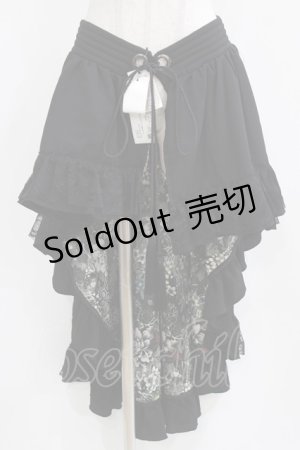 画像: Qutie Frash / 後ろロング和柄ラップスカート  黒 H-26-03-02-028-QU-SK-KB-ZH
