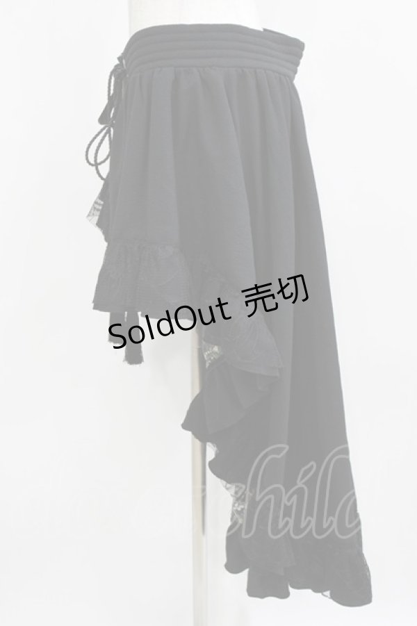 画像2: Qutie Frash / 後ろロング和柄ラップスカート  黒 H-26-03-02-028-QU-SK-KB-ZH (2)