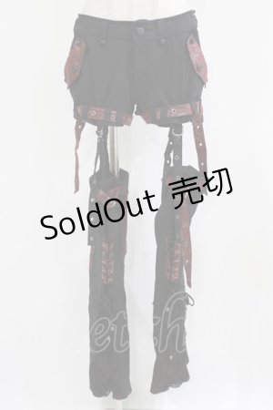 画像: Qutie Frash / レッグカバー付パンツ  黒×赤 H-26-03-02-033-QU-PA-KB-ZH