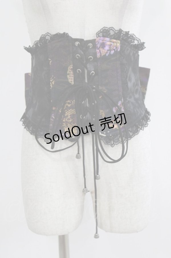 画像1: Qutie Frash / 花魁帯コルセット  黒×紫 H-26-03-02-037-QU-SK-KB-ZH (1)