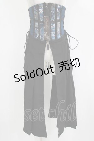 画像: Qutie Frash / 和柄袴コルセット  黒×青 H-26-03-02-041-QU-TO-KB-ZH