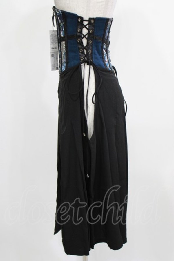 画像2: Qutie Frash / 和柄袴コルセット  黒×青 H-26-03-02-041-QU-TO-KB-ZH (2)