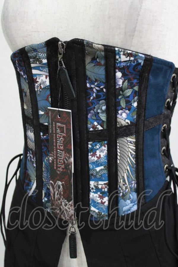 画像4: Qutie Frash / 和柄袴コルセット  黒×青 H-26-03-02-041-QU-TO-KB-ZH (4)