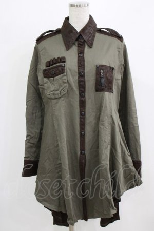 画像: Qutie Frash / ミリタリーシャツワンピース L カーキ H-26-03-02-043-QU-OP-KB-ZH
