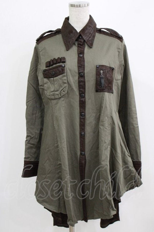 画像1: Qutie Frash / ミリタリーシャツワンピース L カーキ H-26-03-02-043-QU-OP-KB-ZH (1)