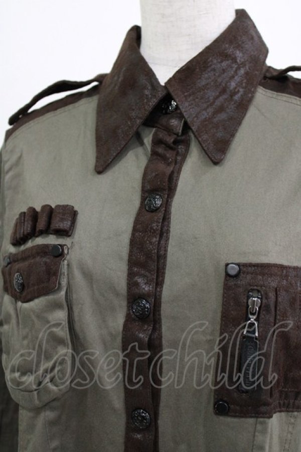 画像4: Qutie Frash / ミリタリーシャツワンピース L カーキ H-26-03-02-043-QU-OP-KB-ZH (4)