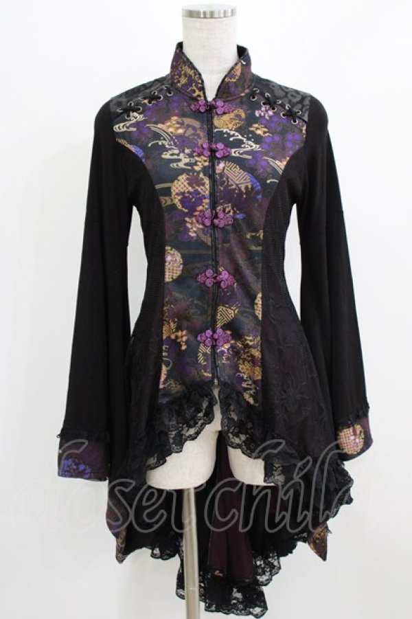 画像1: Qutie Frash / 着物袖ZIPカーデ  黒×紫 H-26-03-02-047-QU-TO-KB-ZH (1)