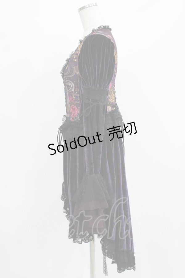 画像2: Qutie Frash / ベロア切替オーバーワンピース  パープル H-26-03-02-048-QU-OP-KB-ZH (2)