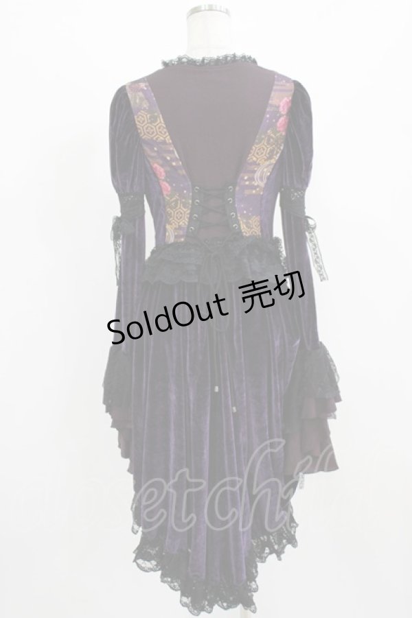 画像3: Qutie Frash / ベロア切替オーバーワンピース  パープル H-26-03-02-048-QU-OP-KB-ZH (3)