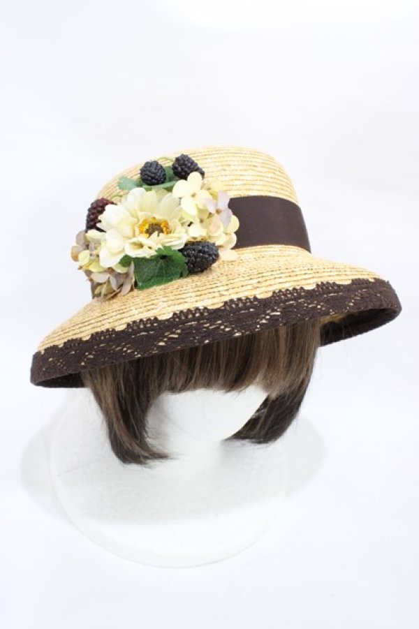 画像1: Innocent World / コサージュ付カサブランカハット Mサイズ(頭周囲約57cm:帽子の内側についている面テープでサイズが調節できます。) ショコラ×生成/Chocolat×Beige H-26-03-02-1001-IW-AC-NS-ZH (1)