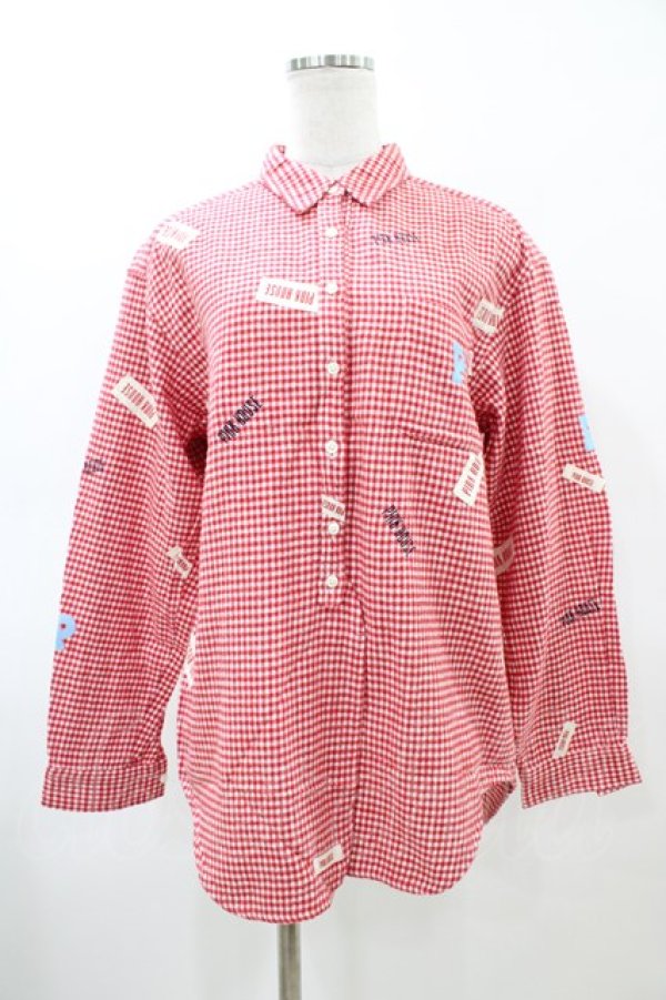 画像1: PINK HOUSE / ロゴワッペンチェックシャツ Free レッド H-26-03-02-1052-LO-BL-NS-ZH (1)