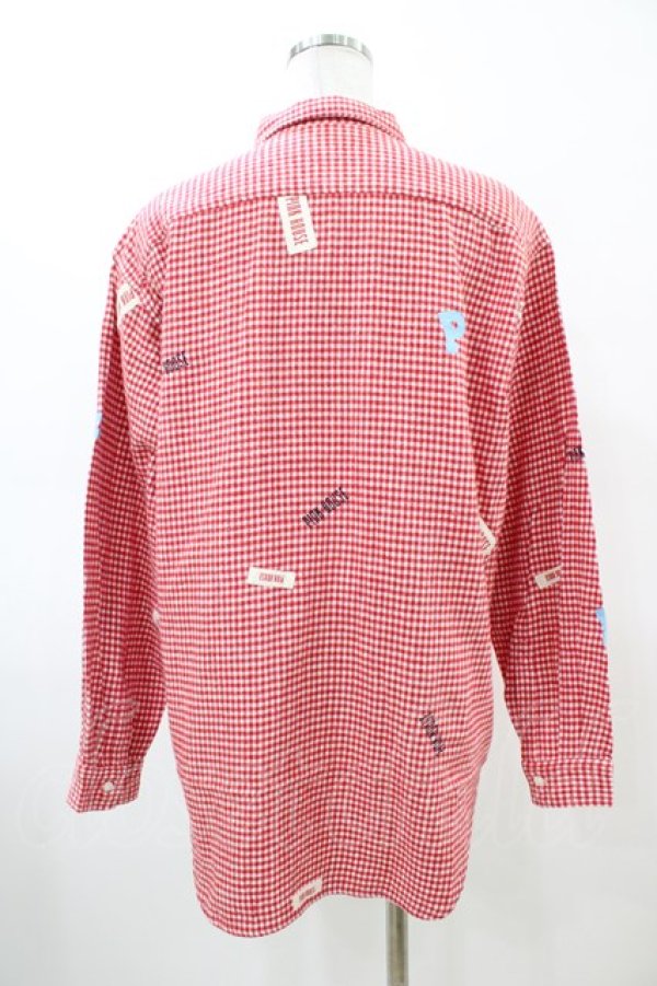 画像2: PINK HOUSE / ロゴワッペンチェックシャツ Free レッド H-26-03-02-1052-LO-BL-NS-ZH (2)