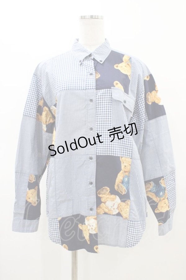 画像1: PINK HOUSE / テディベア×ギンガムシャツ Free ネイビー H-26-03-02-1053-LO-BL-NS-ZH (1)