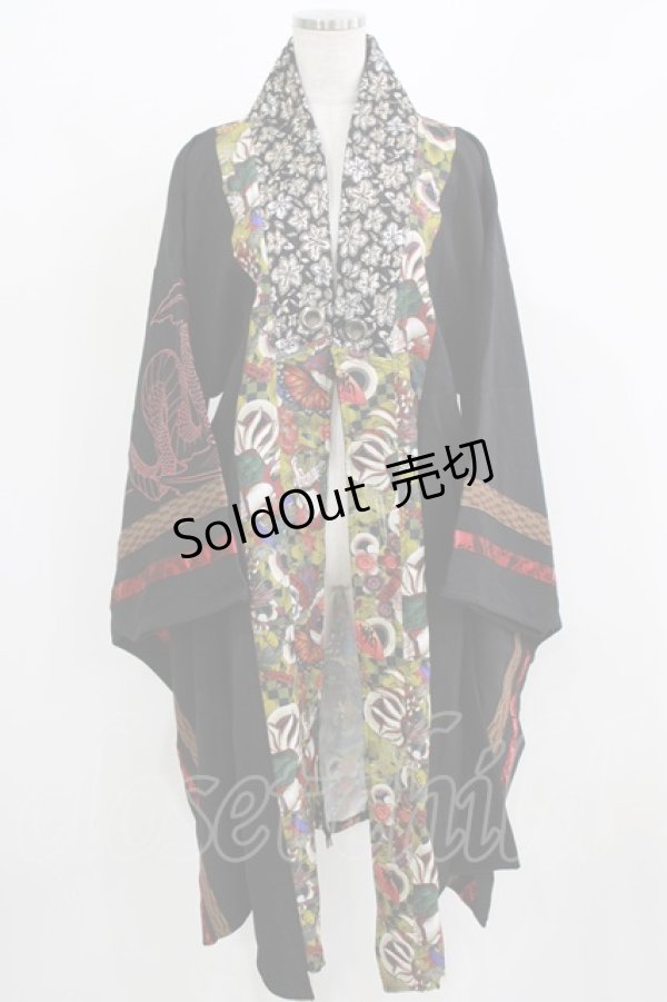 画像1: Qutie Frash / 着物ロングカーデ  黒 H-26-03-02-050-QU-TO-KB-ZH (1)