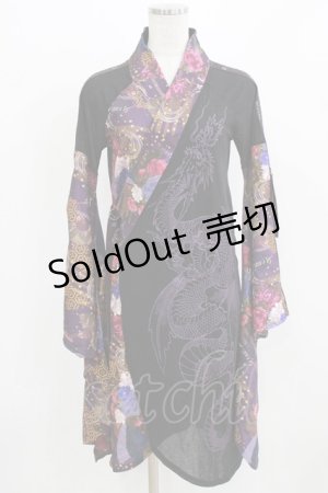 画像: Qutie Frash / ダブルベルト着物カーデ  黒×紫 H-26-03-02-054-QU-TO-KB-ZH