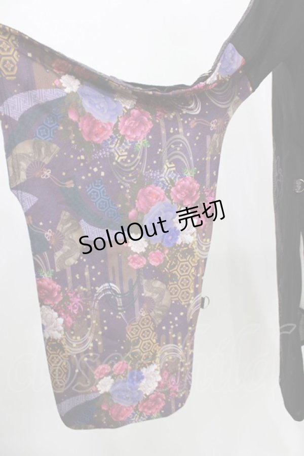 画像4: Qutie Frash / ダブルベルト着物カーデ  黒×紫 H-26-03-02-054-QU-TO-KB-ZH (4)