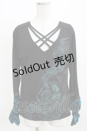 画像: Qutie Frash / クロスインナーT  黒×緑 H-26-03-02-065-QU-TO-KB-ZH