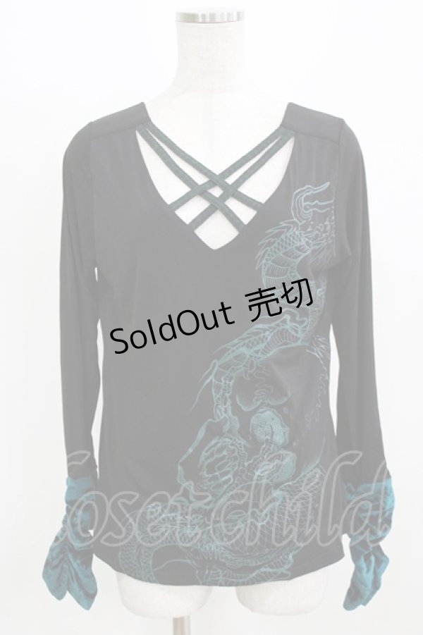 画像1: Qutie Frash / クロスインナーT  黒×緑 H-26-03-02-065-QU-TO-KB-ZH (1)