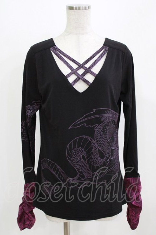 画像1: Qutie Frash / クロスインナーT  黒×紫 H-26-03-02-066-QU-TO-KB-ZH (1)