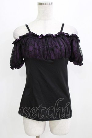 画像: Qutie Frash / クモメッシュパフT  黒×紫 H-26-03-02-067-QU-TO-KB-ZH