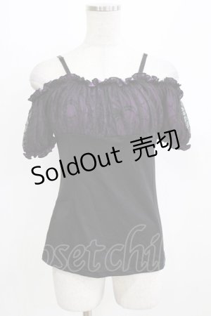 画像: Qutie Frash / クモメッシュパフT  黒×紫 H-26-03-02-067-QU-TO-KB-ZH