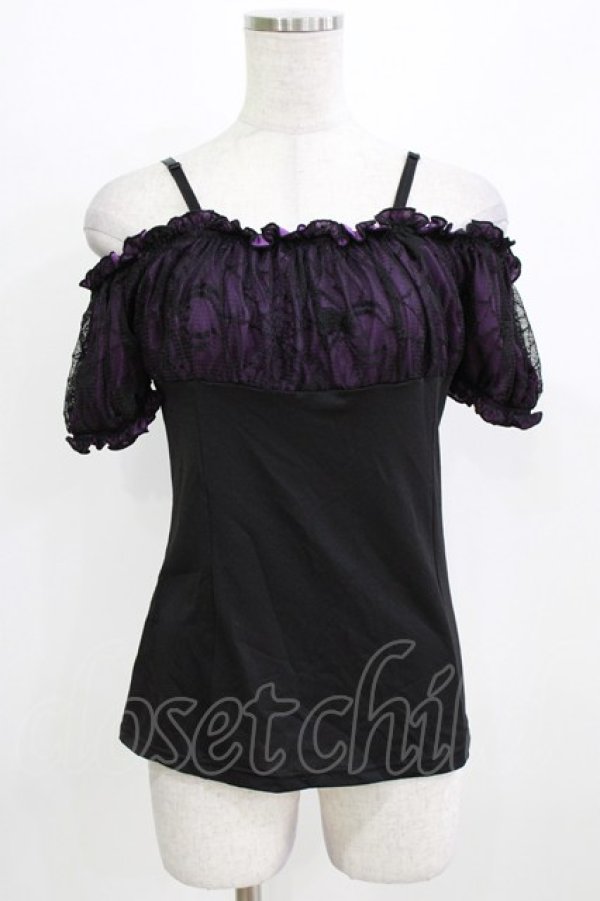 画像1: Qutie Frash / クモメッシュパフT  黒×紫 H-26-03-02-067-QU-TO-KB-ZH (1)