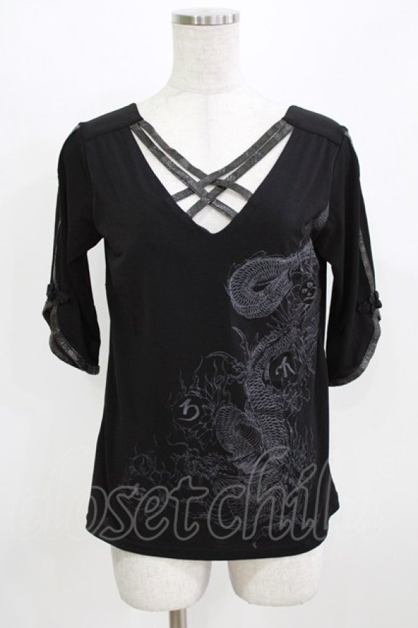 画像1: Qutie Frash / クロスインナートップス  黒×黒 H-26-03-02-071-QU-TO-KB-ZH (1)