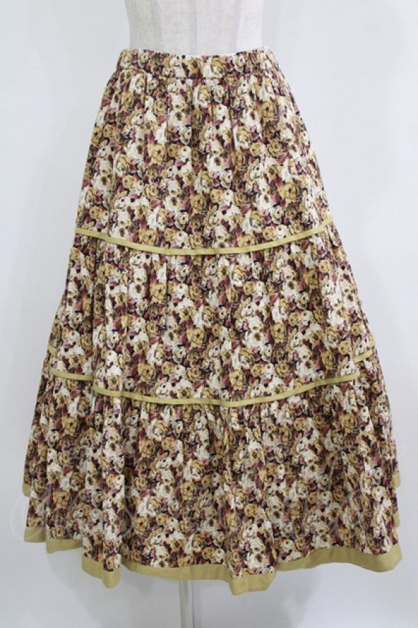 画像1: Jane Marple Dans Le Salon / Roman Rose peasant skirt  ocher×light beige H-26-03-02-010-JM-SK-KB-ZH (1)