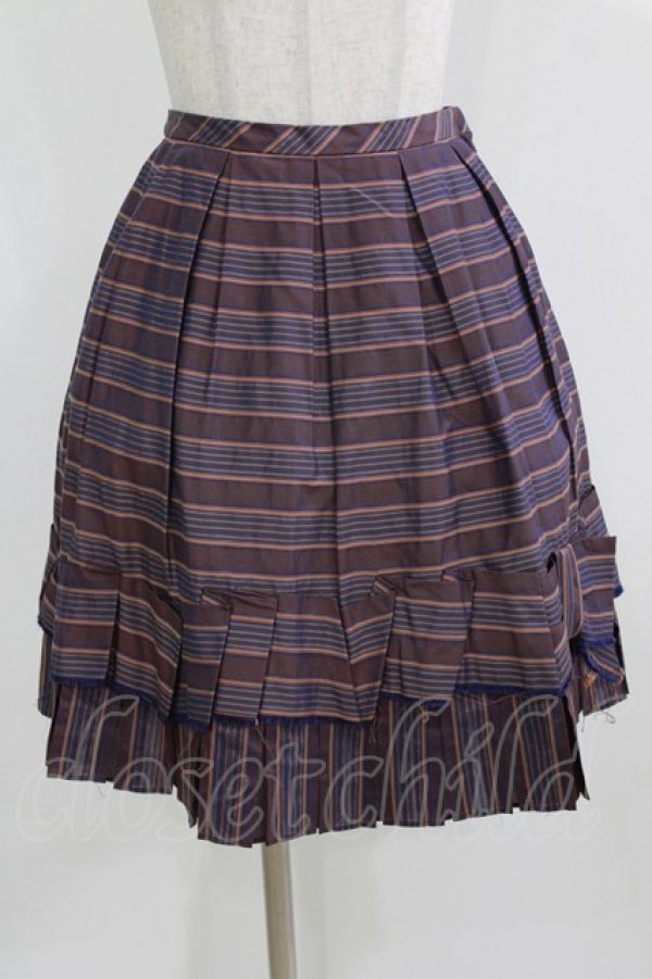 画像1: Jane Marple / ヴィンテージストライプのリボンスカート M ワイン H-26-03-02-015-JM-SK-KB-ZH (1)