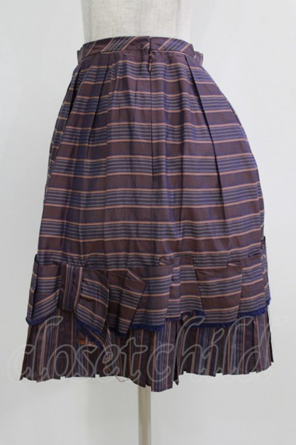 画像2: Jane Marple / ヴィンテージストライプのリボンスカート M ワイン H-26-03-02-015-JM-SK-KB-ZH (2)