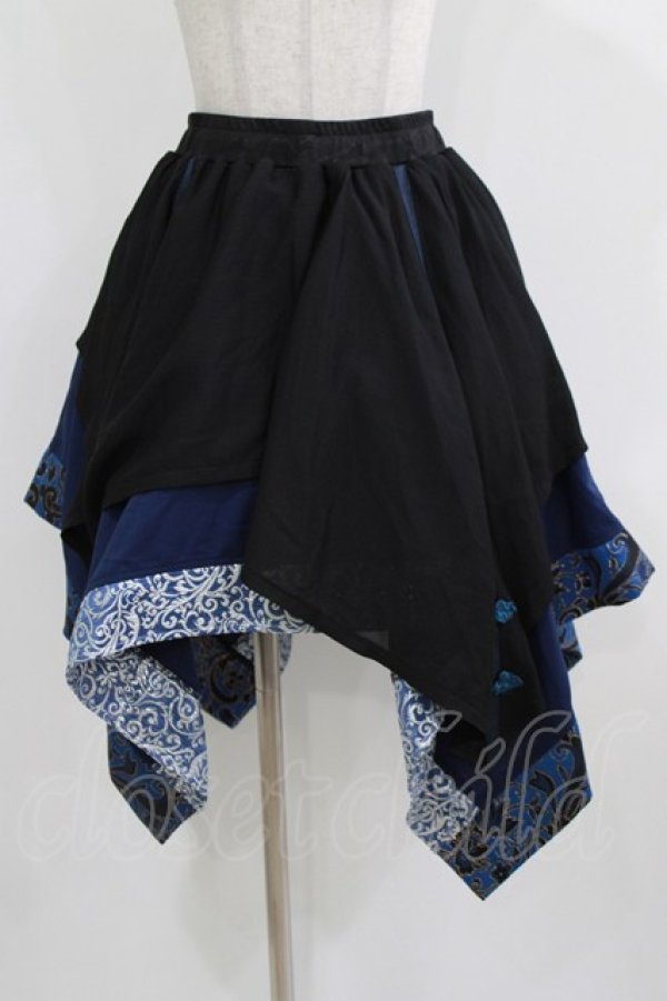 画像1: Qutie Frash / チャイナアシメスカート  黒×青 H-26-03-02-016-QU-SK-KB-ZH (1)