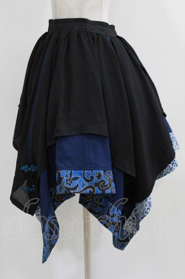 画像2: Qutie Frash / チャイナアシメスカート  黒×青 H-26-03-02-016-QU-SK-KB-ZH (2)