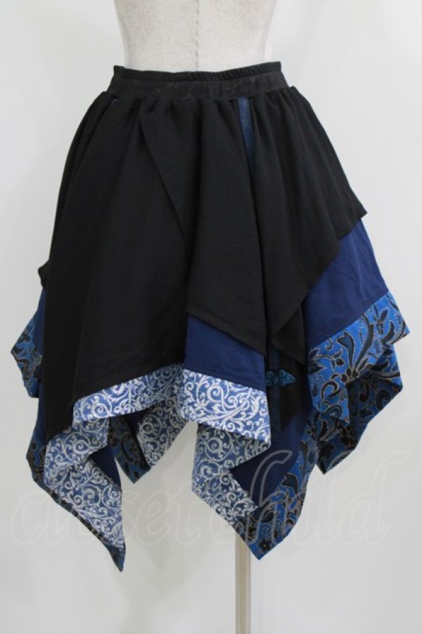 画像3: Qutie Frash / チャイナアシメスカート  黒×青 H-26-03-02-016-QU-SK-KB-ZH (3)